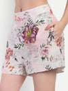 Women’s floral print Lelo shorts in pink with high waist and flared fit