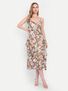 Hika Dress – women’s floral midi dress with ruffle layers and spaghetti straps, perfect for summer wear