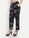 Women’s black floral Zibu pants with straight fit and high waist design