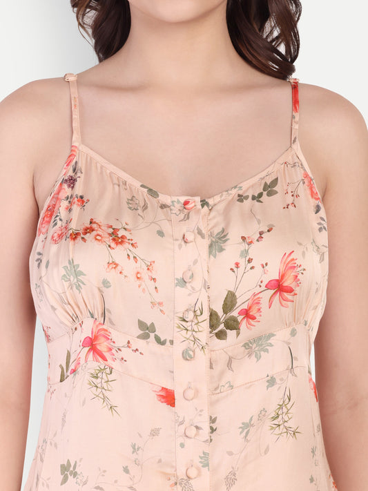 Women’s peach floral Suzi top CB set with sleeveless top and matching shorts