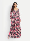 Women’s pink floral Zoe dress with long sleeves, flowy maxi fit and elegant stylish design