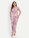 Women’s pink printed Isla jacket CB set with sleeveless jacket and matching straight-fit pants