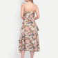 Hika Dress – women’s floral midi dress with ruffle layers and spaghetti straps, perfect for summer wear