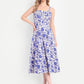 Luxury women’s blue floral Dudu midi dress with elegant flared silhouette and premium design