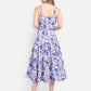 Luxury women’s blue floral Dudu midi dress with elegant flared silhouette and premium design