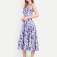 Luxury women’s blue floral Dudu midi dress with elegant flared silhouette and premium design