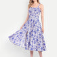 Luxury women’s blue floral Dudu midi dress with elegant flared silhouette and premium design