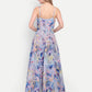 Luxury women’s blue floral Sumi maxi dress with elegant flowy silhouette and designer look