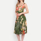 Luxury women’s green floral Buho midi dress with elegant flared silhouette and premium finish