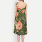 Luxury women’s green floral Buho midi dress with elegant flared silhouette and premium finish