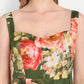 Luxury women’s green floral Buho midi dress with elegant flared silhouette and premium finish