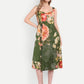 Luxury women’s green floral Buho midi dress with elegant flared silhouette and premium finish