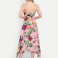Luxury women’s pink floral Kuto midi dress with elegant flowy silhouette and premium design