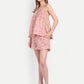 Women's pink floral print high-waist lelo shorts with flared hem and comfortable fit
