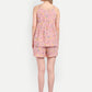 Women's pink floral print high-waist lelo shorts with flared hem and comfortable fit