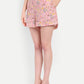 Women's pink floral print high-waist lelo shorts with flared hem and comfortable fit