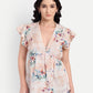 Women’s beige floral Amelia top with ruffle sleeves, soft flowy fit and elegant stylish design