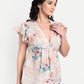 Women’s beige floral Amelia top with ruffle sleeves, soft flowy fit and elegant stylish design