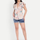 Women’s beige floral Amelia top with ruffle sleeves, soft flowy fit and elegant stylish design