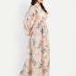 Women’s beige floral Saina dress with long sleeves, flowy maxi fit and elegant stylish design