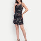 Women’s black floral Nazia top CB set with sleeveless top and matching shorts