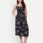 Women’s black floral Piku skirt CB set with sleeveless top and midi skirt
