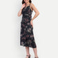 Women’s black floral Piku skirt CB set with sleeveless top and midi skirt