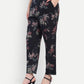 Women’s black floral Zibu pants with straight fit and high waist design