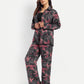 Women’s black printed Freya jacket CB set with long sleeve jacket and matching wide-leg pants