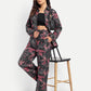 Women’s black printed Freya jacket CB set with long sleeve jacket and matching wide-leg pants