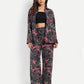 Women’s black printed Freya jacket CB set with long sleeve jacket and matching wide-leg pants