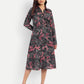 Women’s black printed Luna midi dress with long sleeves, button-down front and elegant fit