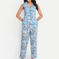 Women’s blue floral Chiki jacket CB set with sleeveless jacket and matching pants
