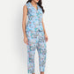Women’s blue floral Chiki jacket CB set with sleeveless jacket and matching pants
