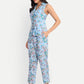 Women’s blue floral Chiki jacket CB set with sleeveless jacket and matching pants