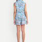 Women’s blue floral Chiki jacket CB set with sleeveless jacket and matching shorts
