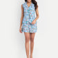 Women’s blue floral Chiki jacket CB set with sleeveless jacket and matching shorts