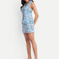 Women’s blue floral Chiki jacket CB set with sleeveless jacket and matching shorts