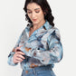 Women’s blue floral Gengy top with shirt style, full sleeves and elegant stylish design