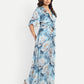 Women’s blue floral Isabella dress with wrap style, flowy maxi fit and elegant stylish design
