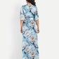 Women’s blue floral Isabella dress with wrap style, flowy maxi fit and elegant stylish design