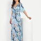 Women’s blue floral Isabella dress with wrap style, flowy maxi fit and elegant stylish design