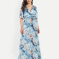 Women’s blue floral Isabella dress with wrap style, flowy maxi fit and elegant stylish design