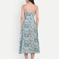 Women’s blue floral Manto midi dress with sleeveless design and fitted silhouette