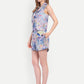 Women’s blue printed Natili jacket CB set with sleeveless jacket and matching shorts