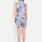 Women’s blue printed Natili jacket CB set with sleeveless jacket and matching shorts