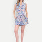 Women’s blue printed Natili jacket CB set with sleeveless jacket and matching shorts