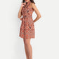 Women’s brown printed Jeni mini dress with sleeveless design and belted waist