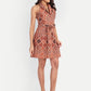 Women’s brown printed Jeni mini dress with sleeveless design and belted waist