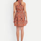 Women’s brown printed Jeni mini dress with sleeveless design and belted waist